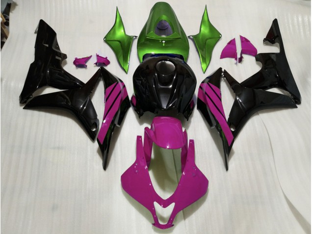 Aftermarket 2007-2008 Gloss Black & Pink and Green Accents Honda CBR600RR Motorcycle Fairing Aftermarket 2007-2008 Gloss Black & Pink and Green Accents Honda CBR600RR Motorcycle Fairing