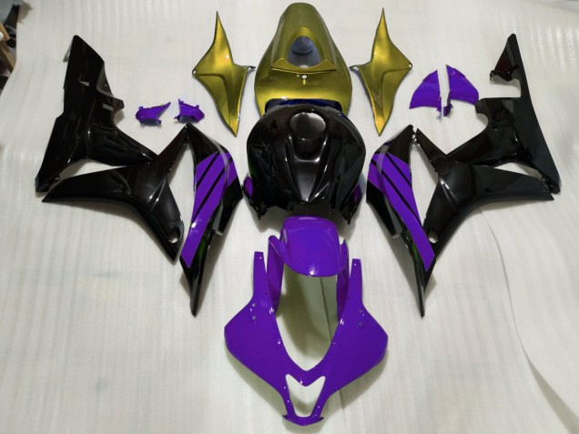 Aftermarket 2007-2008 Gloss Black & Purple and Gold Accents Honda CBR600RR Motorcycle Fairing Aftermarket 2007-2008 Gloss Black & Purple and Gold Accents Honda CBR600RR Motorcycle Fairing