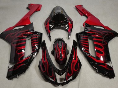 Aftermarket 2007-2008 Gloss Black & Red Flame Kawasaki ZX6R Motorcycle Fairing
