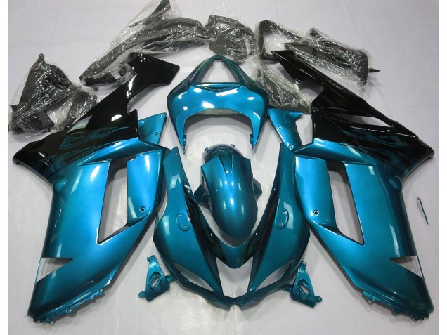Aftermarket 2007-2008 Gloss Light Blue & Black Kawasaki ZX6R Motorcycle Fairing Aftermarket 2007-2008 Gloss Light Blue & Black Kawasaki ZX6R Motorcycle Fairing