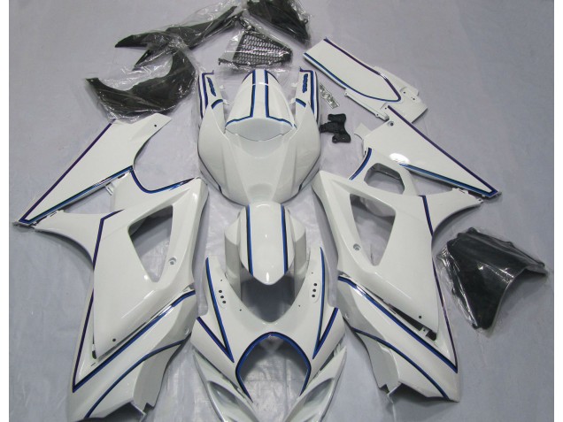 Aftermarket 2007-2008 Gloss White Blue Pin Stripe Suzuki GSXR 1000 Motorcycle Fairing Aftermarket 2007-2008 Gloss White Blue Pin Stripe Suzuki GSXR 1000 Motorcycle Fairing