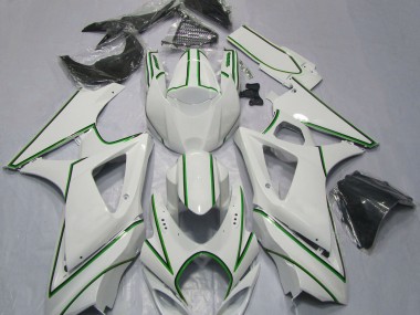 Aftermarket 2007-2008 Gloss White Green Pin Stripe Suzuki GSXR 1000 Motorcycle Fairing