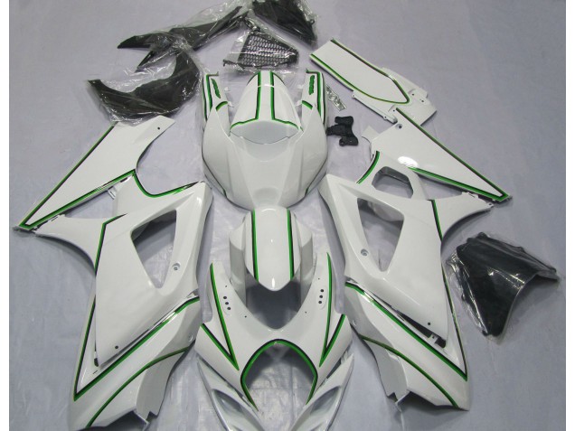 Aftermarket 2007-2008 Gloss White Green Pin Stripe Suzuki GSXR 1000 Motorcycle Fairing Aftermarket 2007-2008 Gloss White Green Pin Stripe Suzuki GSXR 1000 Motorcycle Fairing
