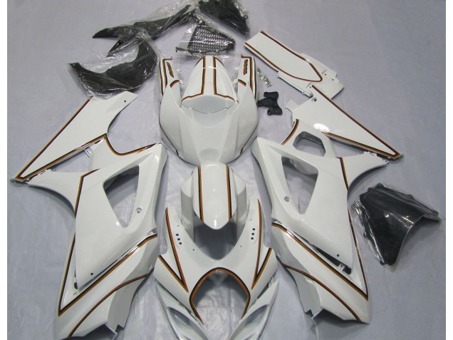 Aftermarket 2007-2008 Gloss White Orange Pin Stripe Suzuki GSXR 1000 Motorcycle Fairing Aftermarket 2007-2008 Gloss White Orange Pin Stripe Suzuki GSXR 1000 Motorcycle Fairing