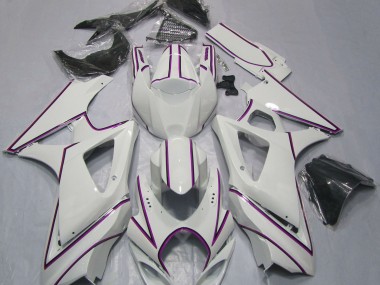 Aftermarket 2007-2008 Gloss White Pink Pin Stripe Suzuki GSXR 1000 Motorcycle Fairing
