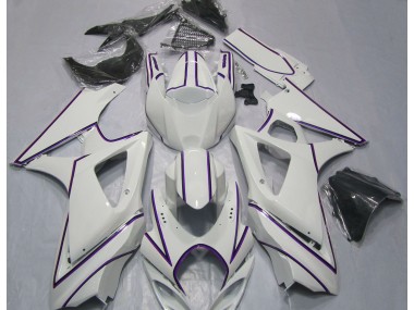 Aftermarket 2007-2008 Gloss White Purple Pin Stripe Suzuki GSXR 1000 Motorcycle Fairing