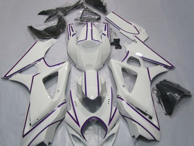Aftermarket 2007-2008 Gloss White Purple Pin Stripe Suzuki GSXR 1000 Motorcycle Fairing
