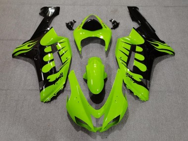 Aftermarket 2007-2008 Green Flame Kawasaki ZX6R Motorcycle Fairing