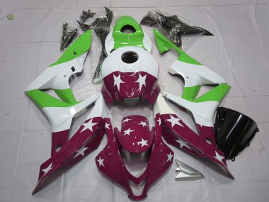 Aftermarket 2007-2008 Green and Maroon Stars and Stripes Honda CBR600RR Motorcycle Fairing