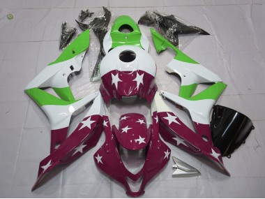 Aftermarket 2007-2008 Green and Maroon Stars and Stripes Honda CBR600RR Motorcycle Fairing