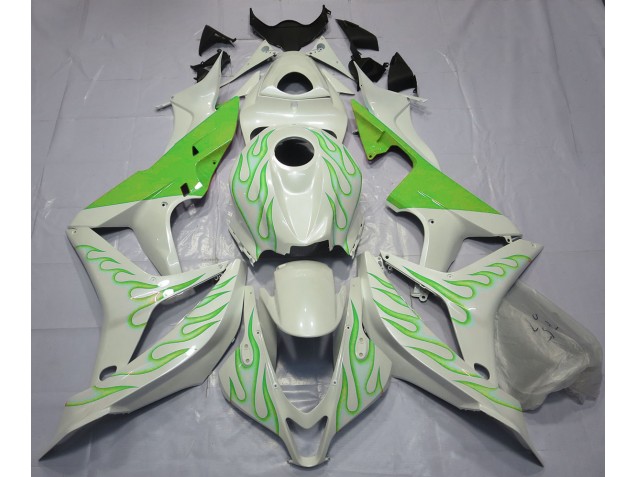 Aftermarket 2007-2008 Lime Green Flame on White Honda CBR600RR Motorcycle Fairing Aftermarket 2007-2008 Lime Green Flame on White Honda CBR600RR Motorcycle Fairing