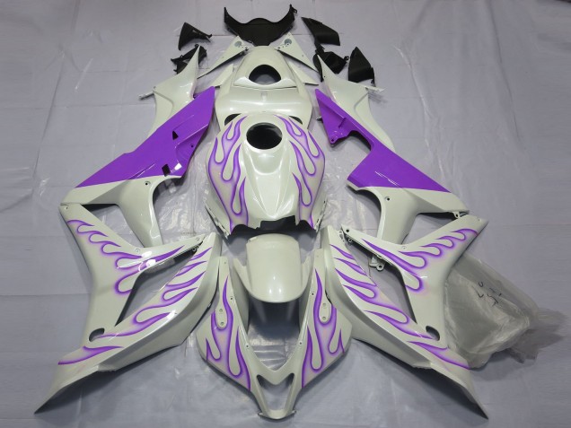 Aftermarket 2007-2008 Purple Flame on White Honda CBR600RR Motorcycle Fairing Aftermarket 2007-2008 Purple Flame on White Honda CBR600RR Motorcycle Fairing