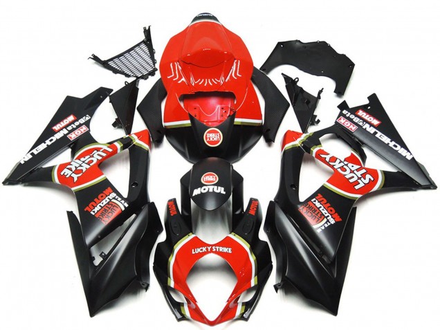 Aftermarket 2007-2008 Vibrant Matte Black Custom Lucky Strike Suzuki GSXR 1000 Motorcycle Fairing Aftermarket 2007-2008 Vibrant Matte Black Custom Lucky Strike Suzuki GSXR 1000 Motorcycle Fairing