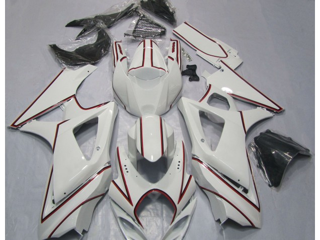 Aftermarket 2007-2008 White with Red Pin Stripe Suzuki GSXR 1000 Motorcycle Fairing Aftermarket 2007-2008 White with Red Pin Stripe Suzuki GSXR 1000 Motorcycle Fairing
