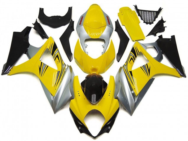 Aftermarket 2007-2008 Yellow and Silver OEM Style Suzuki GSXR 1000 Motorcycle Fairing
