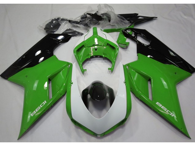 Aftermarket 2007-2012 Gloss Green & White Ducati 848 1098 1198 Motorcycle Fairing