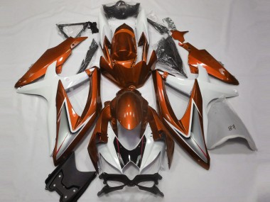 Aftermarket 2008-2010 Gloss Orange and White Suzuki GSXR 600-750 Motorcycle Fairing
