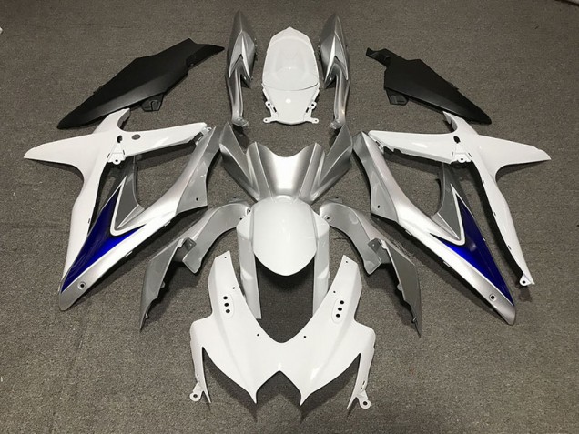 Aftermarket 2008-2010 Gloss White With Silver and blue Matte Black Lower Suzuki GSXR 600-750 Motorcycle Fairing Aftermarket 2008-2010 Gloss White With Silver and blue Matte Black Lower Suzuki GSXR 600-750 Motorcycle Fairing