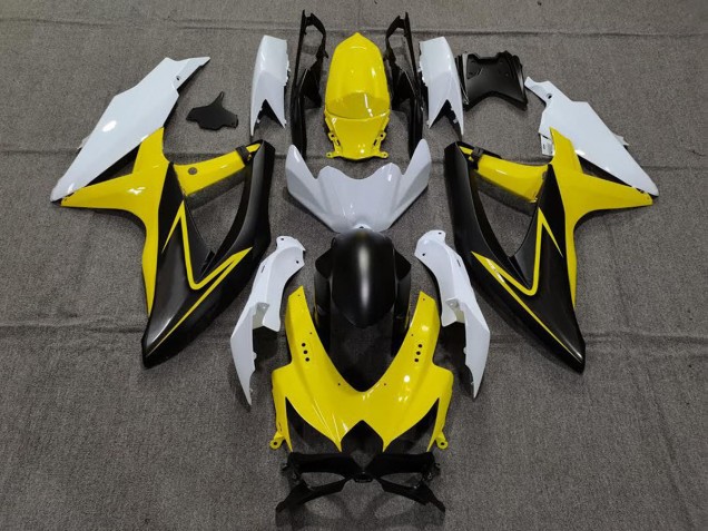 Aftermarket 2008-2010 Gloss Yellow and White Suzuki GSXR 600-750 Motorcycle Fairing