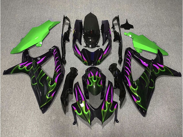Aftermarket 2008-2010 Green and Magenta Flame Suzuki GSXR 600-750 Motorcycle Fairing Aftermarket 2008-2010 Green and Magenta Flame Suzuki GSXR 600-750 Motorcycle Fairing