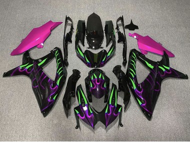 Aftermarket 2008-2010 Purple and Green Flame Suzuki GSXR 600-750 Motorcycle Fairing