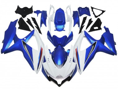 Aftermarket 2008-2010 Shining Gloss White With Silver and blue Suzuki GSXR 600-750 Motorcycle Fairing