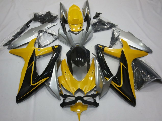 Aftermarket 2008-2010 Yellow Black and Silver Suzuki GSXR 600-750 Motorcycle Fairing Aftermarket 2008-2010 Yellow Black and Silver Suzuki GSXR 600-750 Motorcycle Fairing