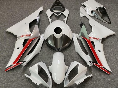 Aftermarket 2008-2016 Gloss White Silver and Red Yamaha R6 Motorcycle Fairing