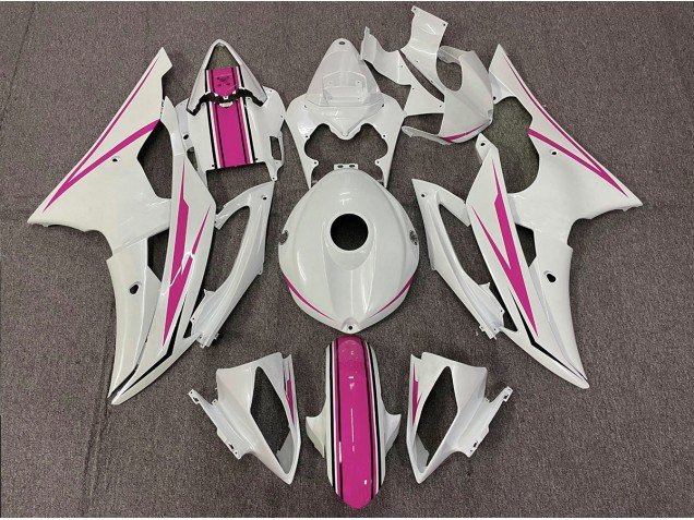 Aftermarket 2008-2016 Gloss White and Pink Yamaha R6 Motorcycle Fairing