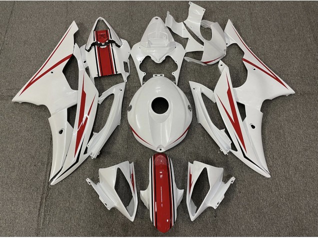 Aftermarket 2008-2016 Gloss White and Red Yamaha R6 Motorcycle Fairing