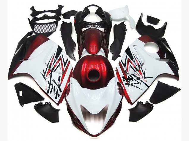 Aftermarket 2008-2019 Gloss White with Deep Red Custom Suzuki GSXR 1300 Motorcycle Fairing Aftermarket 2008-2019 Gloss White with Deep Red Custom Suzuki GSXR 1300 Motorcycle Fairing