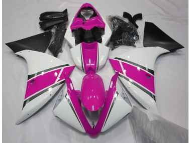 Aftermarket 2009-2012 Gloss White and Pink Yamaha R1 Motorcycle Fairing
