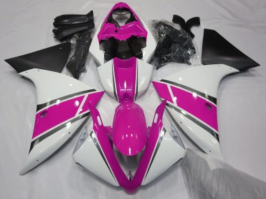 Aftermarket 2009-2012 Gloss White and Pink Yamaha R1 Motorcycle Fairing
