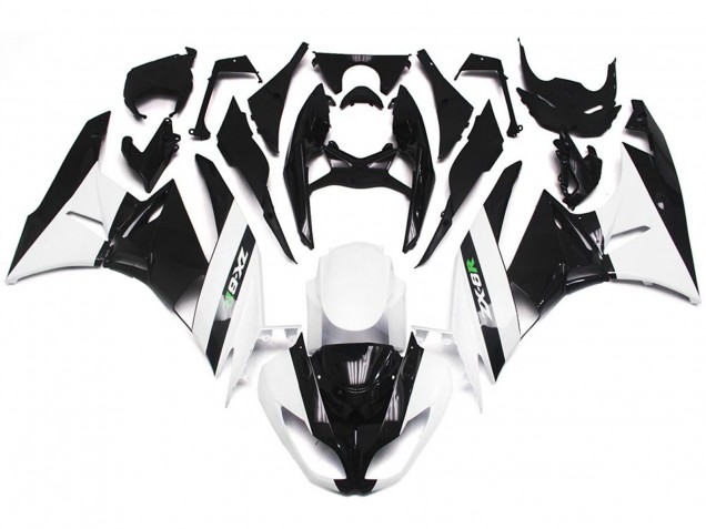 Aftermarket 2009-2012 Gloss White and Slick Black Kawasaki ZX6R Motorcycle Fairing Aftermarket 2009-2012 Gloss White and Slick Black Kawasaki ZX6R Motorcycle Fairing