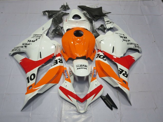 Aftermarket 2009-2012 Light Orange and White Repsol Honda CBR600RR Motorcycle Fairing
