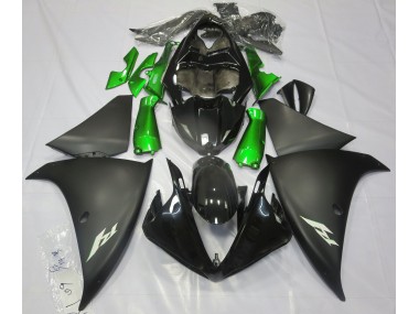 Aftermarket 2009-2012 Matte Black & Green Yamaha R1 Motorcycle Fairing