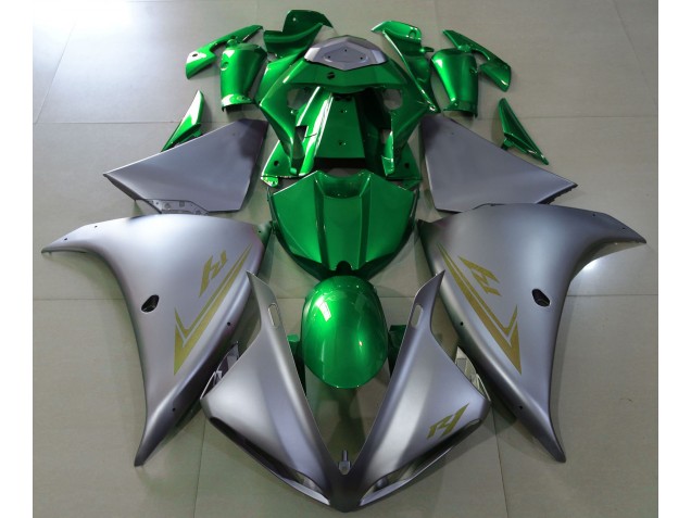 Aftermarket 2009-2012 Matte Silver & Green Yamaha R1 Motorcycle Fairing