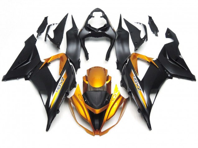 Aftermarket 2013-2018 Matte Black and Gold Kawasaki ZX6R Motorcycle Fairing