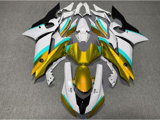 Aftermarket 2017-2019 Gold and Light Blue Gloss Yamaha R6 Motorcycle Fairing Aftermarket 2017-2019 Gold and Light Blue Gloss Yamaha R6 Motorcycle Fairing